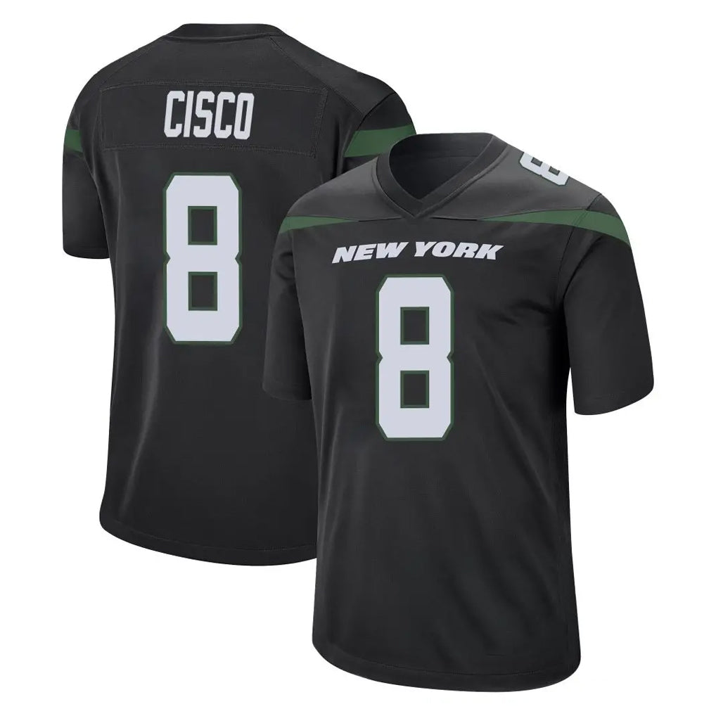 Rebec NY.Jets #8 Andre Cisco Player Stealth Black Home Game Stitched Jerseys