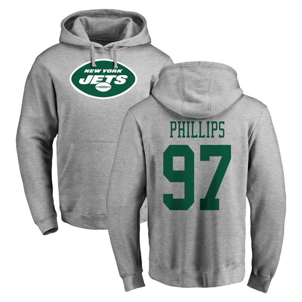 Rebec NY.Jets #97 Harrison Phillips Player Gray LOGO Pullover Hoodies Limited Game Stitched Jerseys