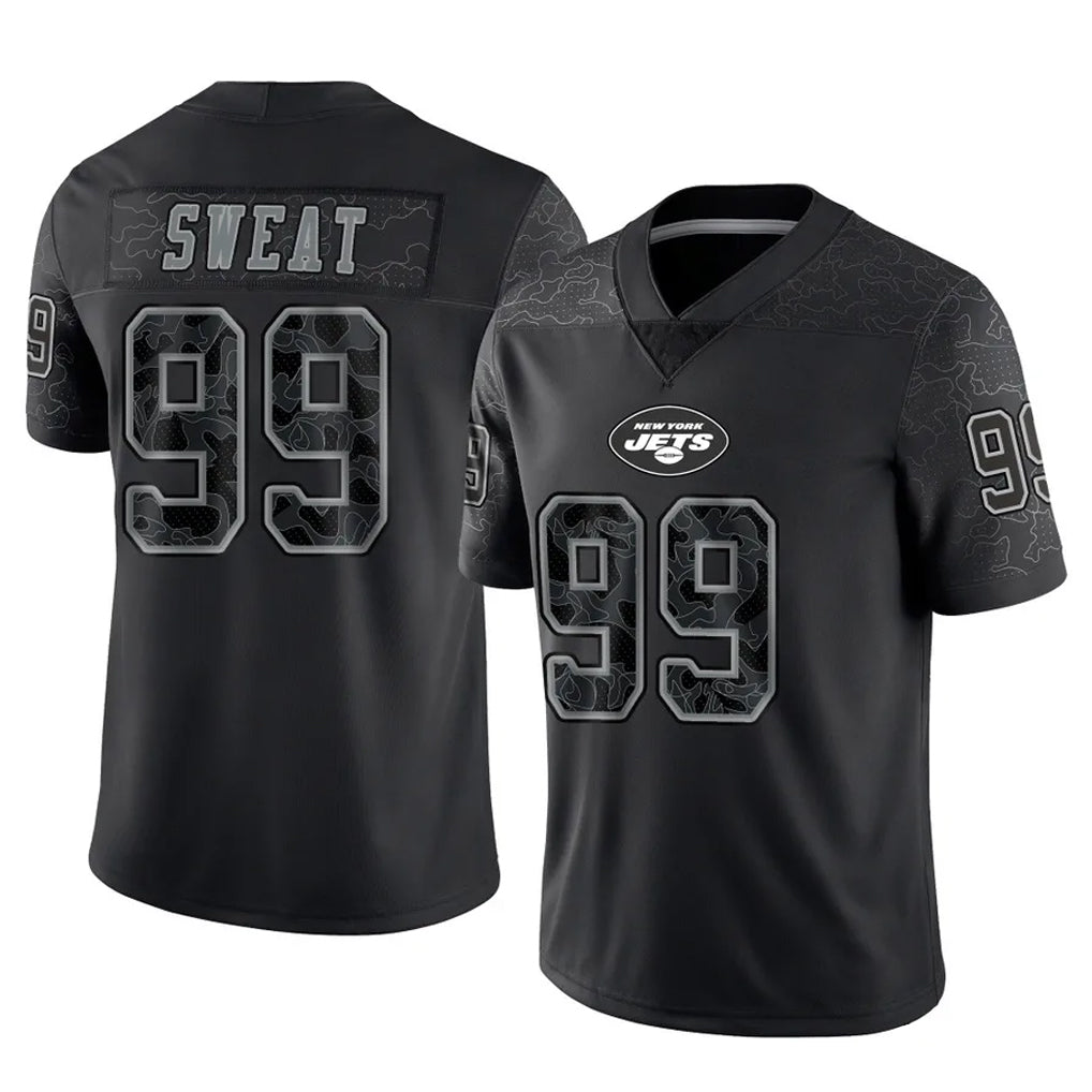 Rebec NY.Jets #99 T'Vondre Sweat Player Stealth Black Limited Reflective Home Game Stitched Jerseys