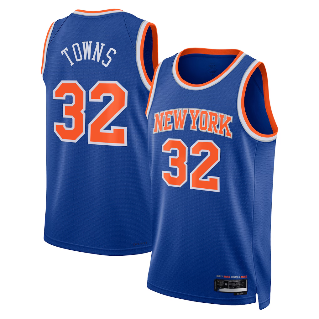 Rebec NY.Knicks #32 Karl-Anthony Towns Blue Swingman Jerseys - Icon Edition