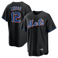 Rebec NY.Mets #12 Francisco Lindor Player Black Replica Home Game Stitched Jerseys