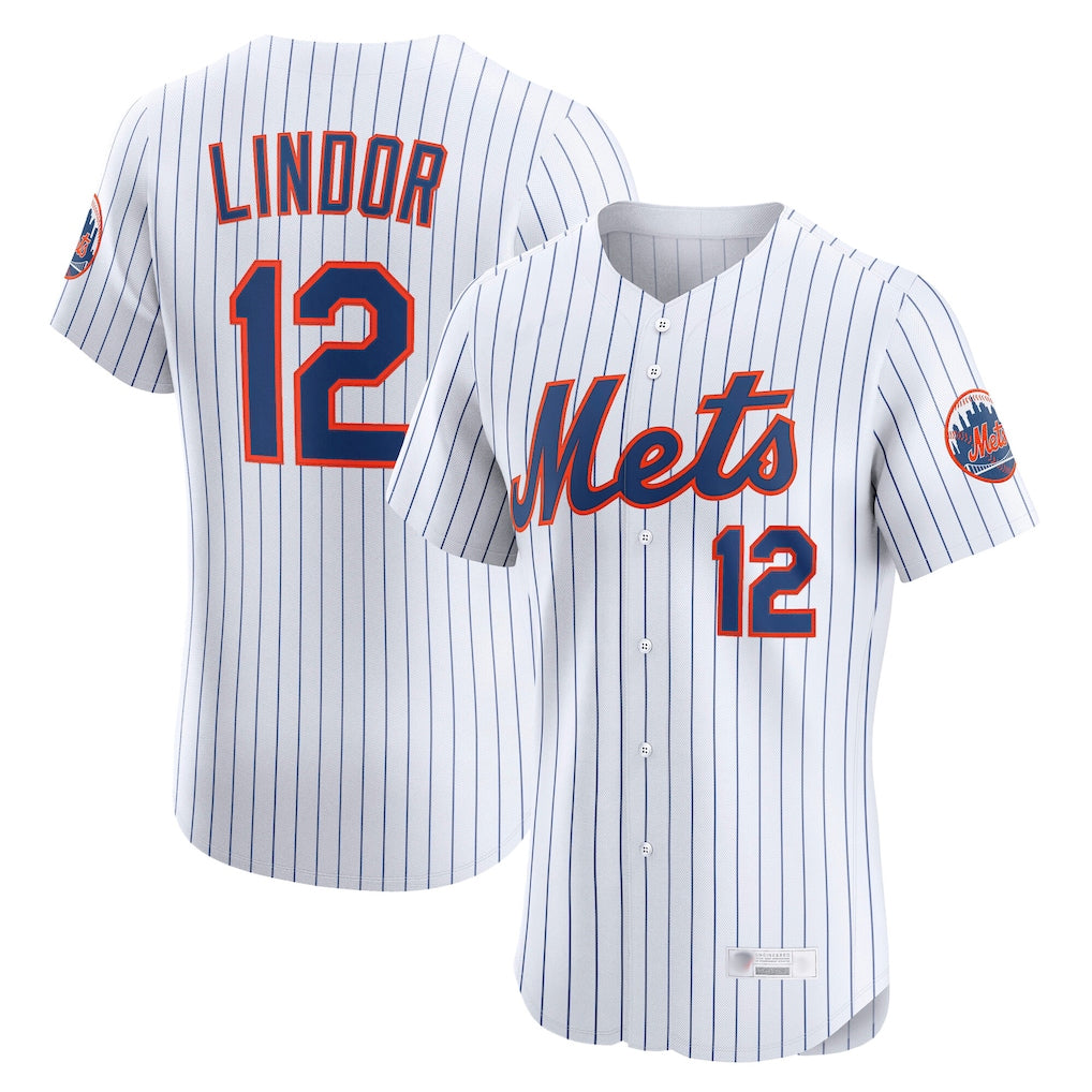 Rebec NY.Mets #12 Francisco Lindor Player White Home Limited Elite Stitched Jerseys