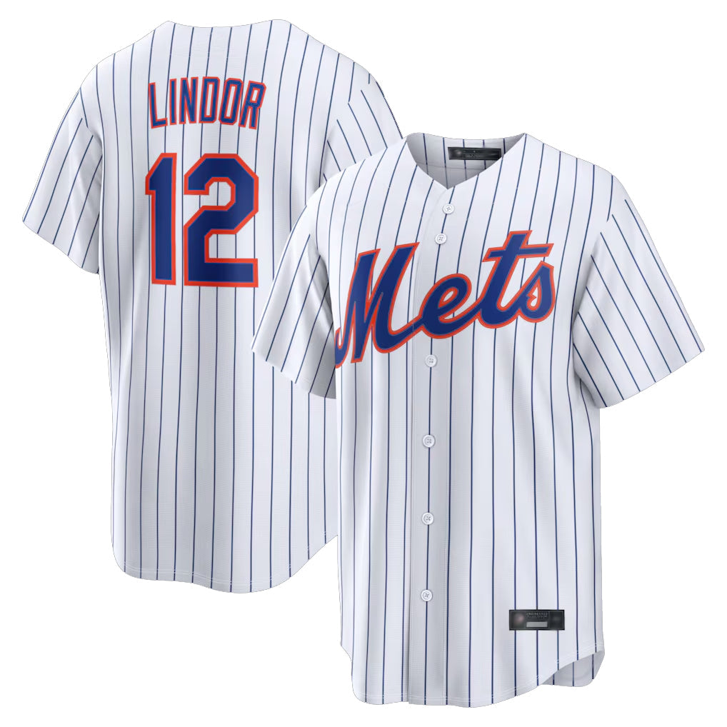 Rebec NY.Mets #12 Francisco Lindor Player White Home Replica Stitched Jerseys