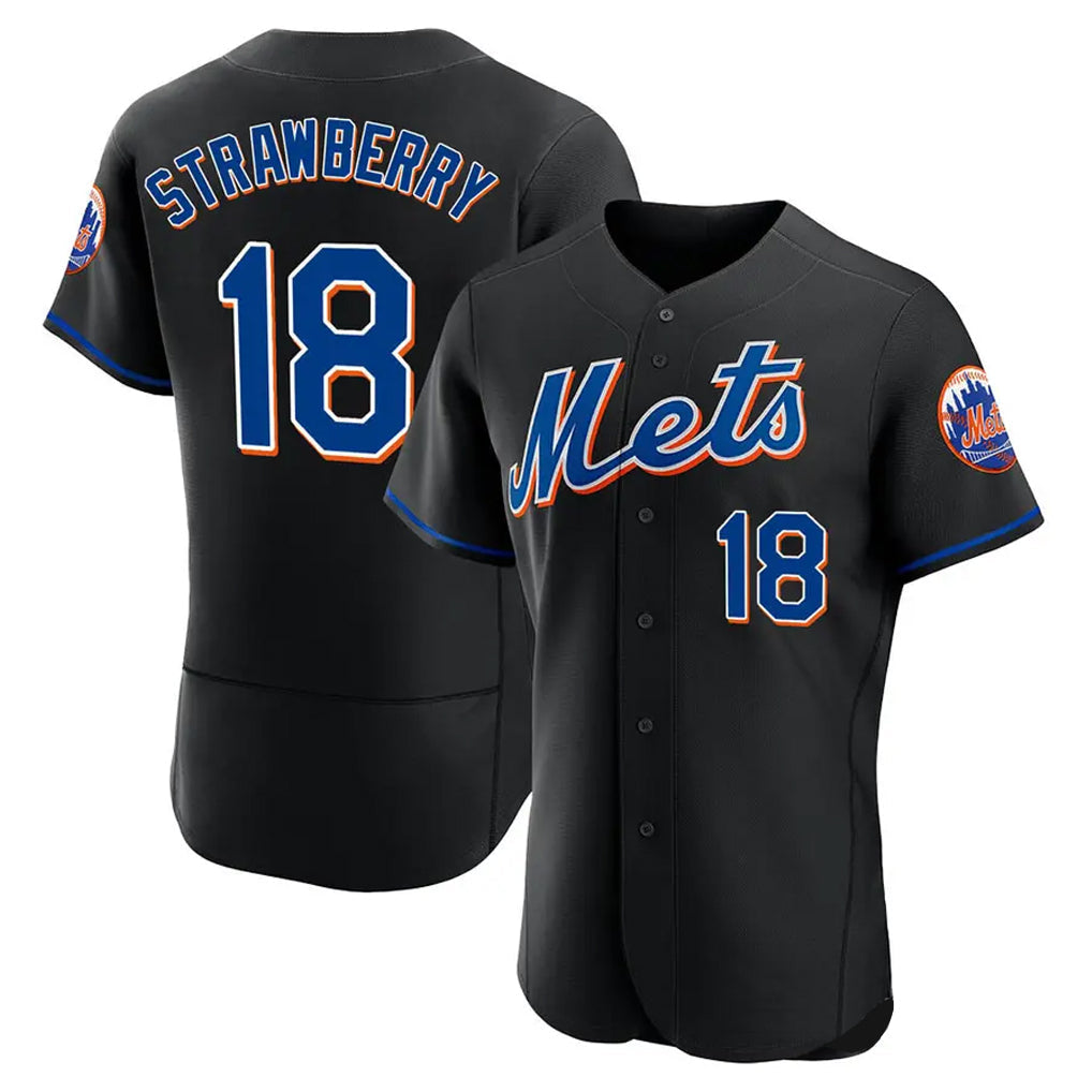 Rebec NY.Mets #18 Darryl Strawberry Player Black Replica Home Limited Elite Stitched Jerseys