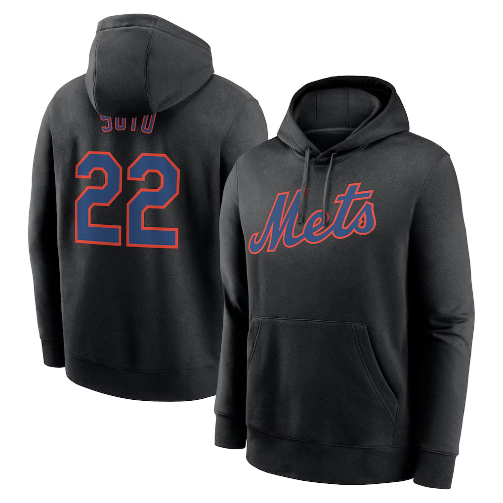 Rebec NY.Mets #22 Juan Soto Player Black Club Pullover Hoodie Game Stitched Jerseys