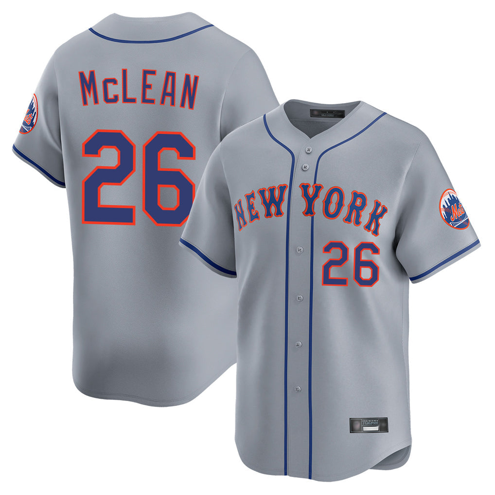Rebec NY.Mets #26 Nolan McLean Player Gray Road Limited Home Stitched Jerseys
