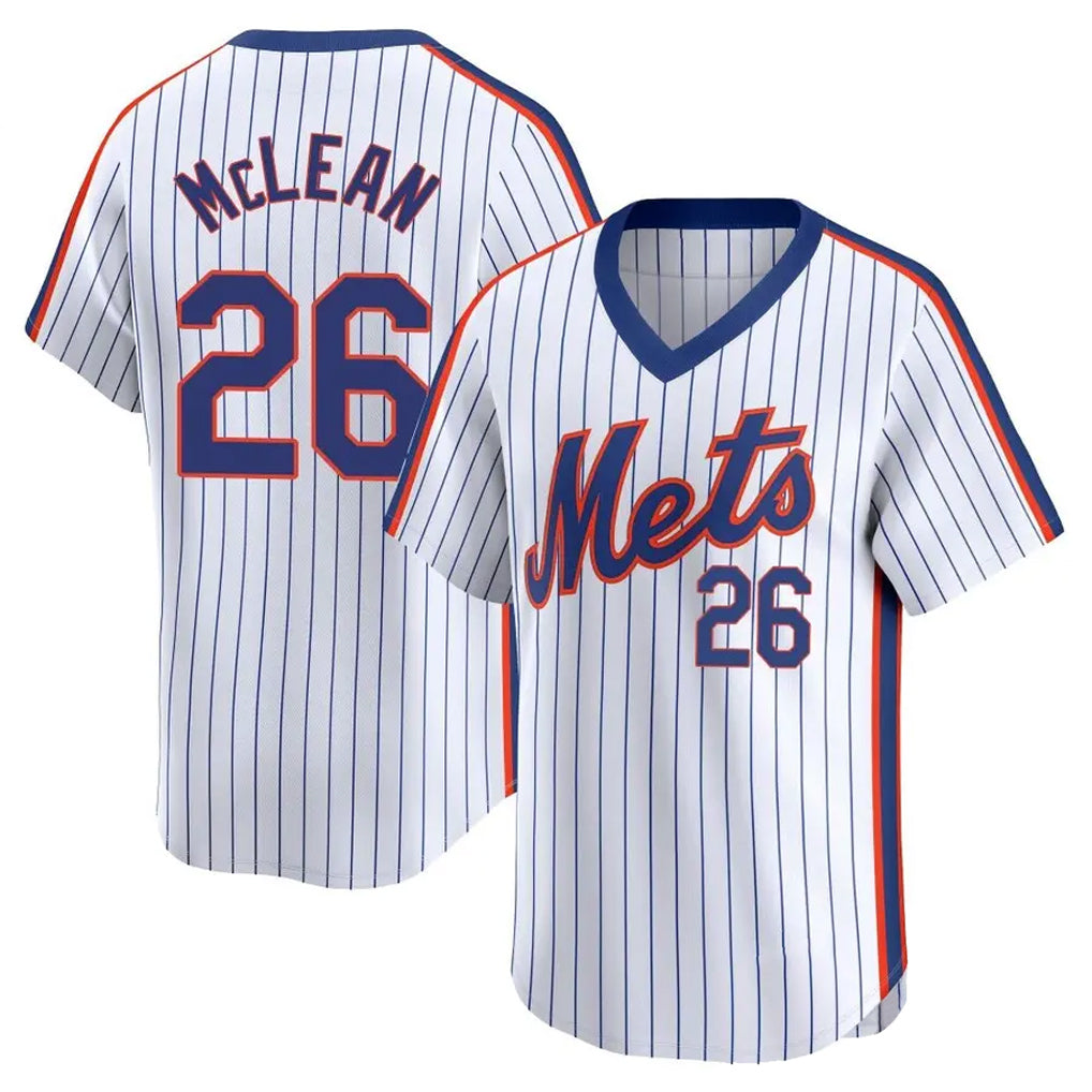 Rebec NY.Mets #26 Nolan McLean Player White Cooperstown Collection T-shirt Game Stitched Jerseys