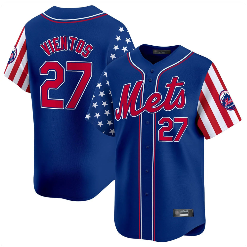 Rebec NY.Mets #27 Mark Vientos Player Royal 2025 Independence Day Vapor Premier Limited  Stitched Jerseys