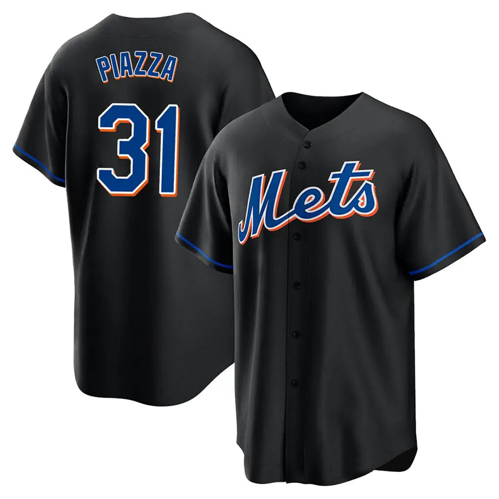 Rebec NY.Mets #31 Mike Piazza Player Black Replica Home Game Stitched Jerseys