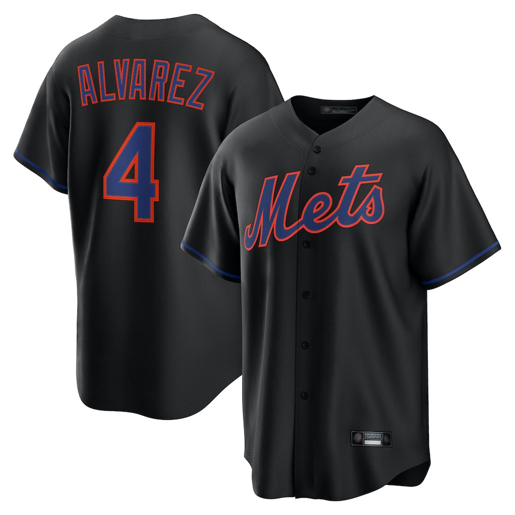 Rebec NY.Mets #4 Francisco Alvarez Player Black Alternate Home Game Stitched Jerseys