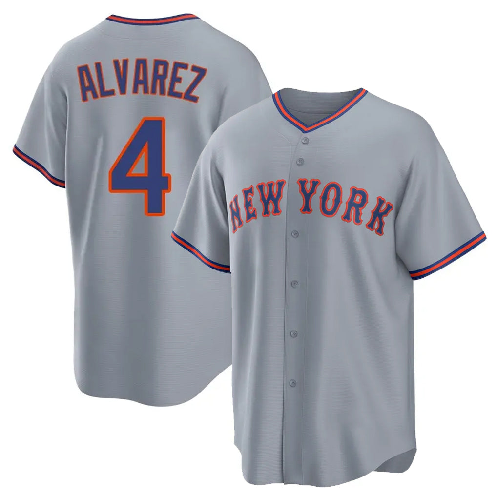 Rebec NY.Mets #4 Francisco Alvarez Player Gray Road Home Game Stitched Jerseys