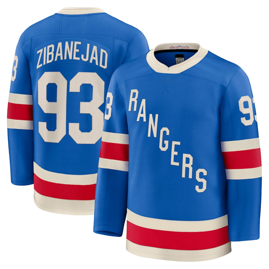 Rebec NY.Rangers #93 Mika Zibanejad Blue Centennial Premium Jerseys