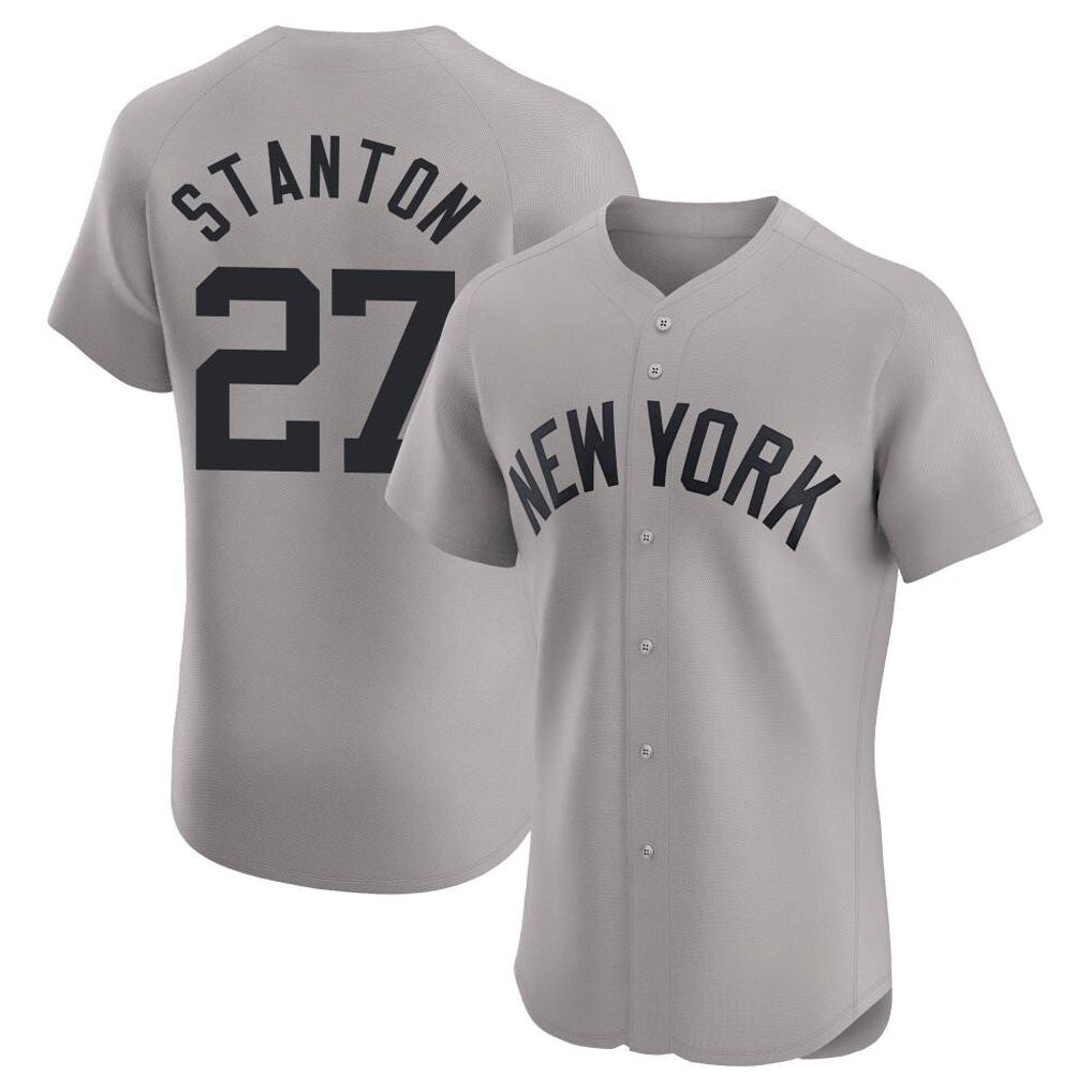 Rebec NY.Yankees #27 Giancarlo Stanton Player Gray Limited Elite Home Stitched Jerseys