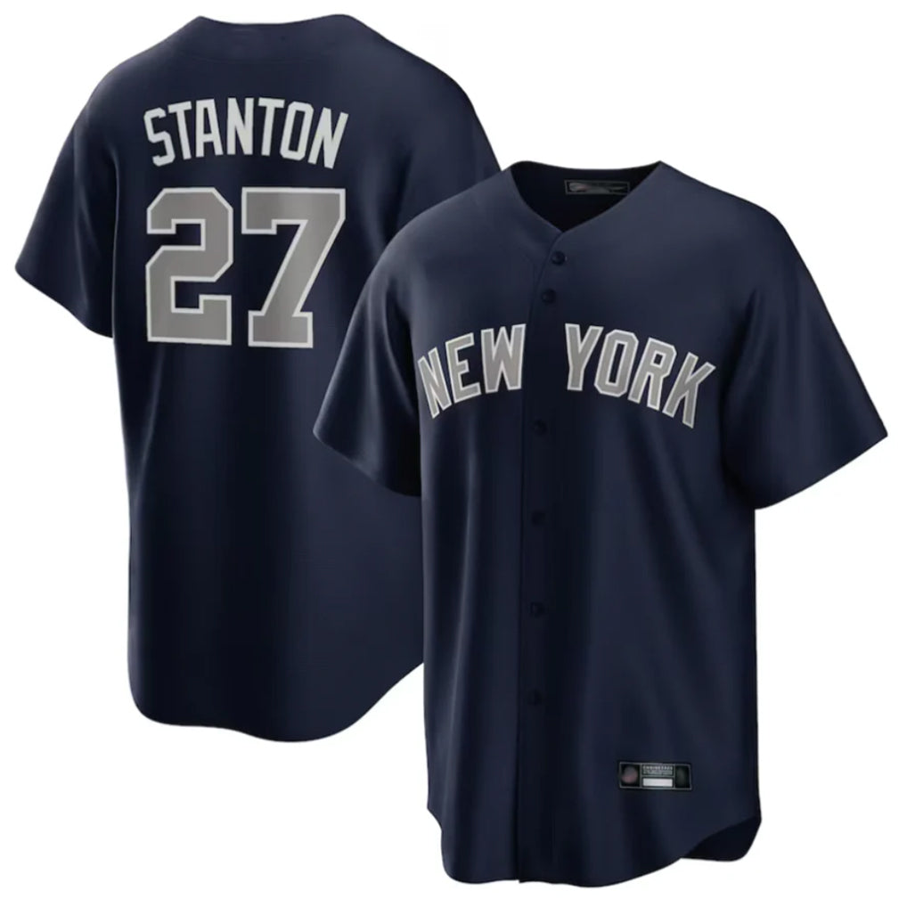 Rebec NY.Yankees #27 Giancarlo Stanton Player Navy Replica Game Stitched Jerseys