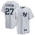 Rebec NY.Yankees #27 Giancarlo Stanton Player White Game Home Stitched Jerseys