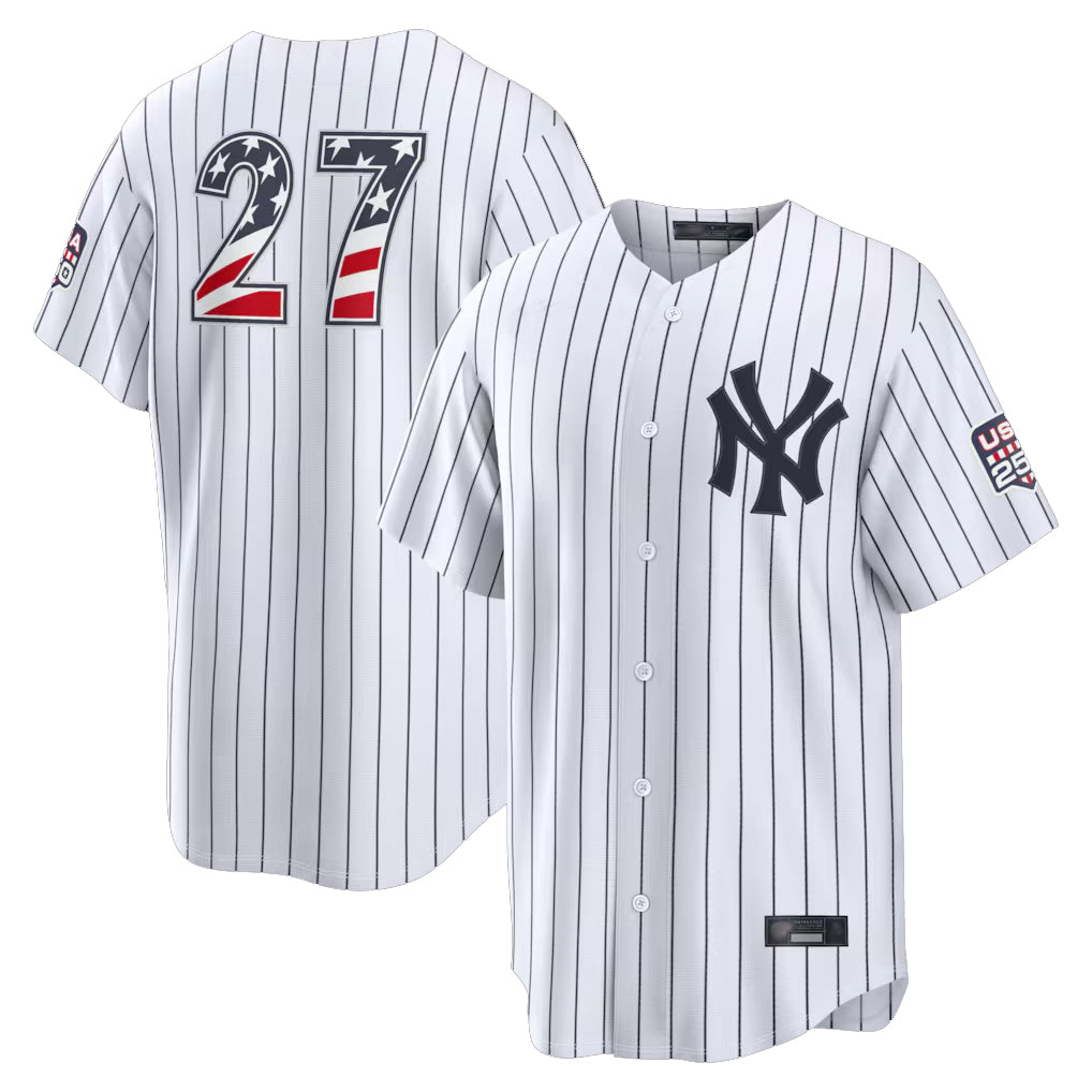 Rebec NY.Yankees #27 Giancarlo Stanton Player White USA 250 Fourth of July Limited Home Game Stitched Jerseys