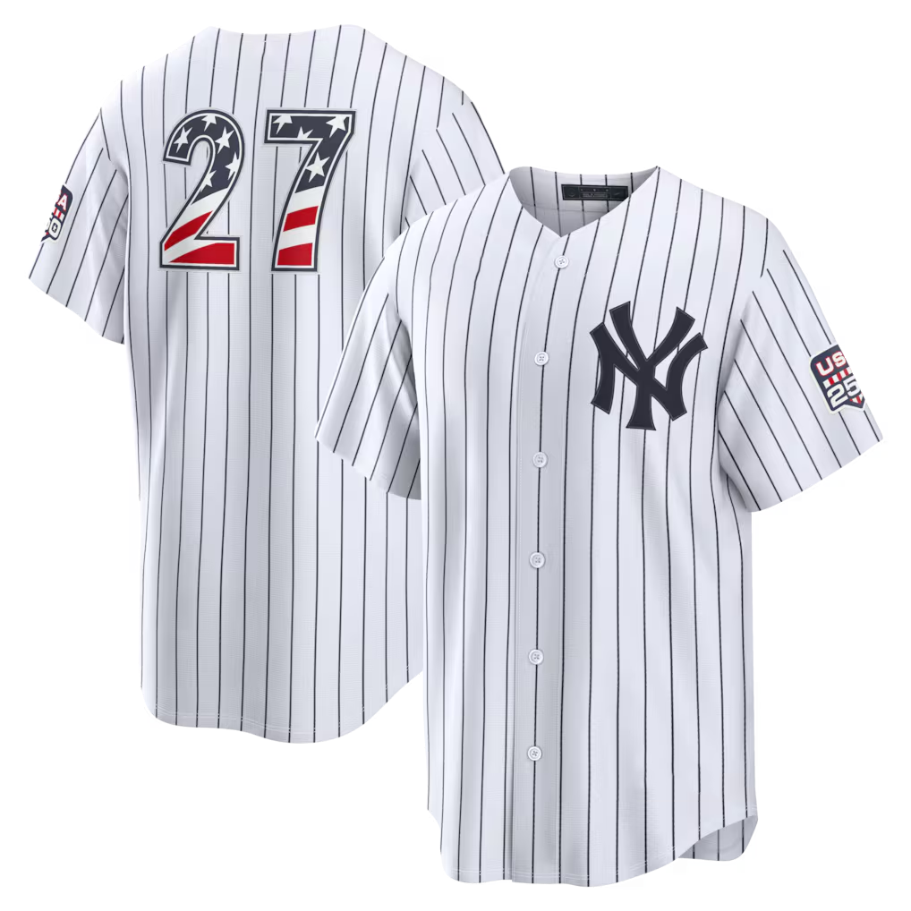 Rebec NY.Yankees #27 Giancarlo Stanton White USA 250 Fourth of July Home Stadium Jersey