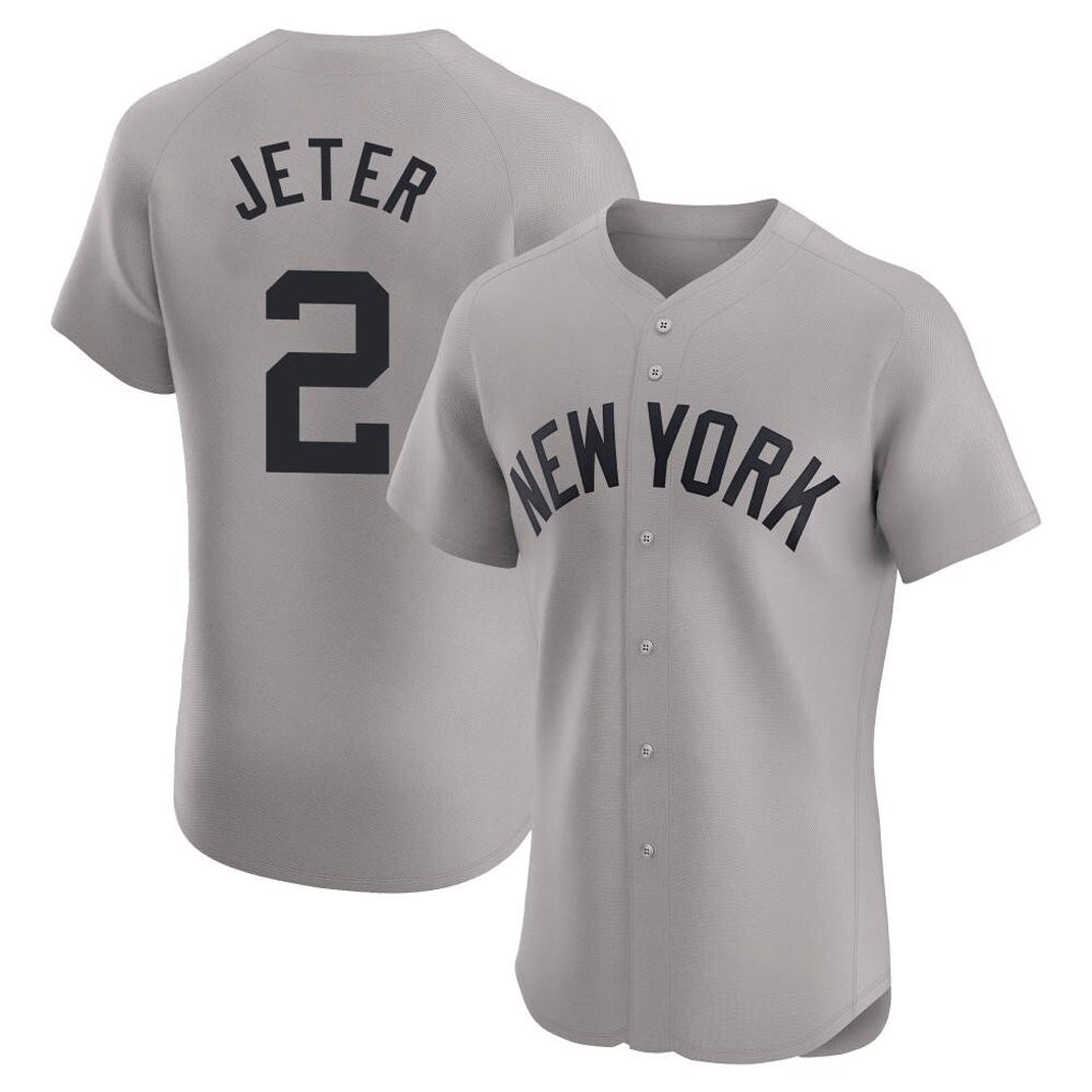 Rebec NY.Yankees #2 Derek Jeter Player Gray Limited Elite Home Stitched Jerseys