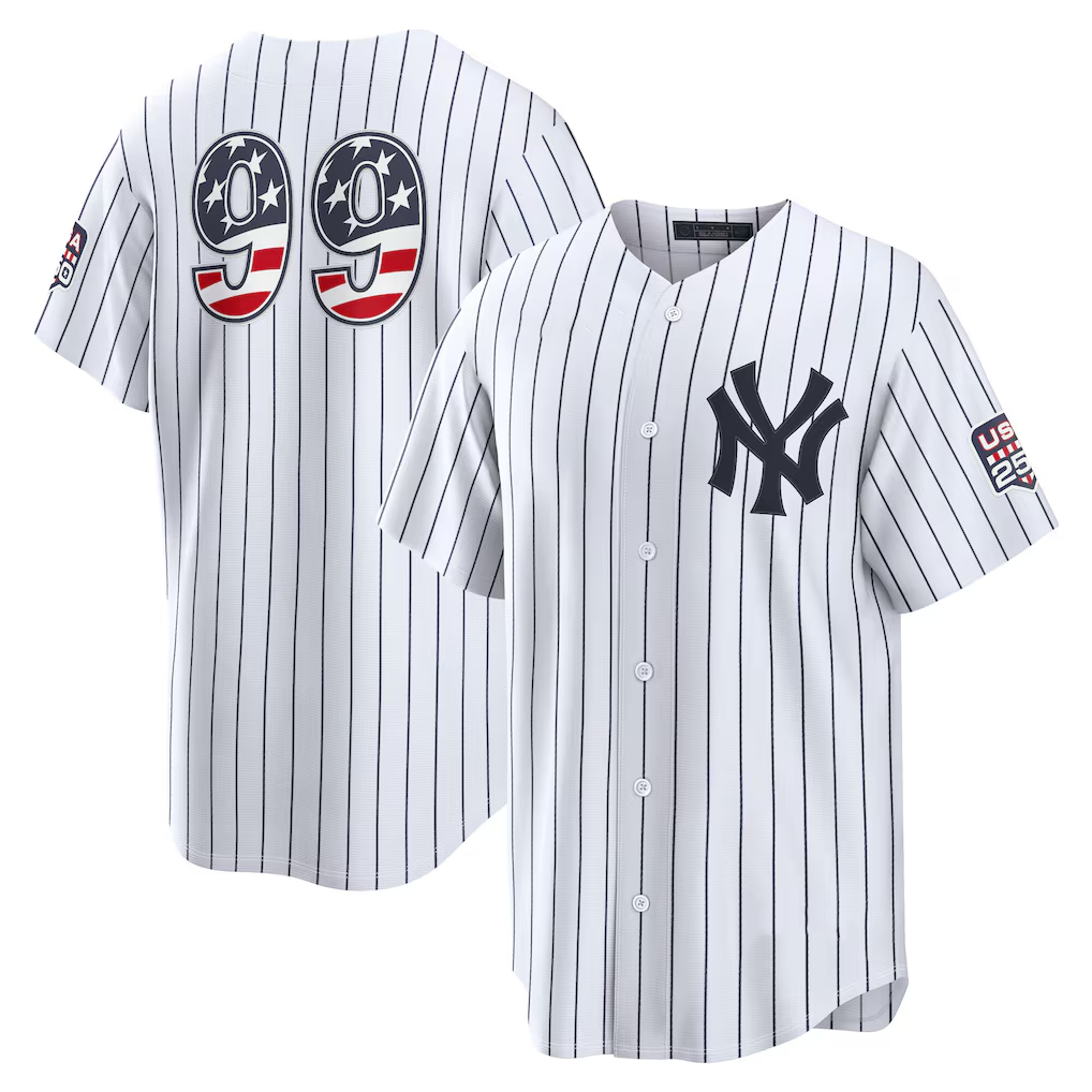 Rebec NY.Yankees #99 Aaron Judge White USA 250 Fourth of July Home Stadium Jersey