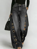 2026 spring and summer new arrival metal opposite sex eyelet jeans