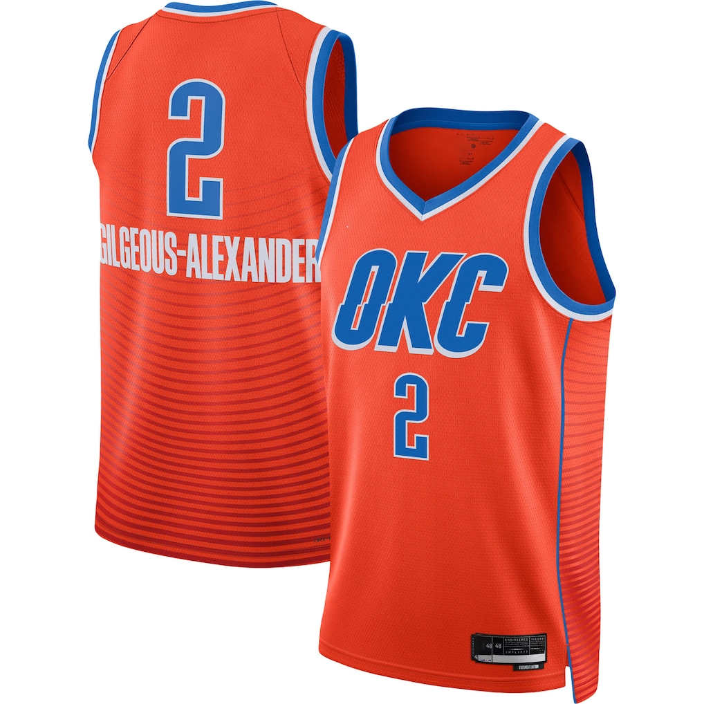 Rebec OC.Thunder #2 Shai Gilgeous-Alexander Orange Fast Break Player Stitched Jerseys - Statement Edition