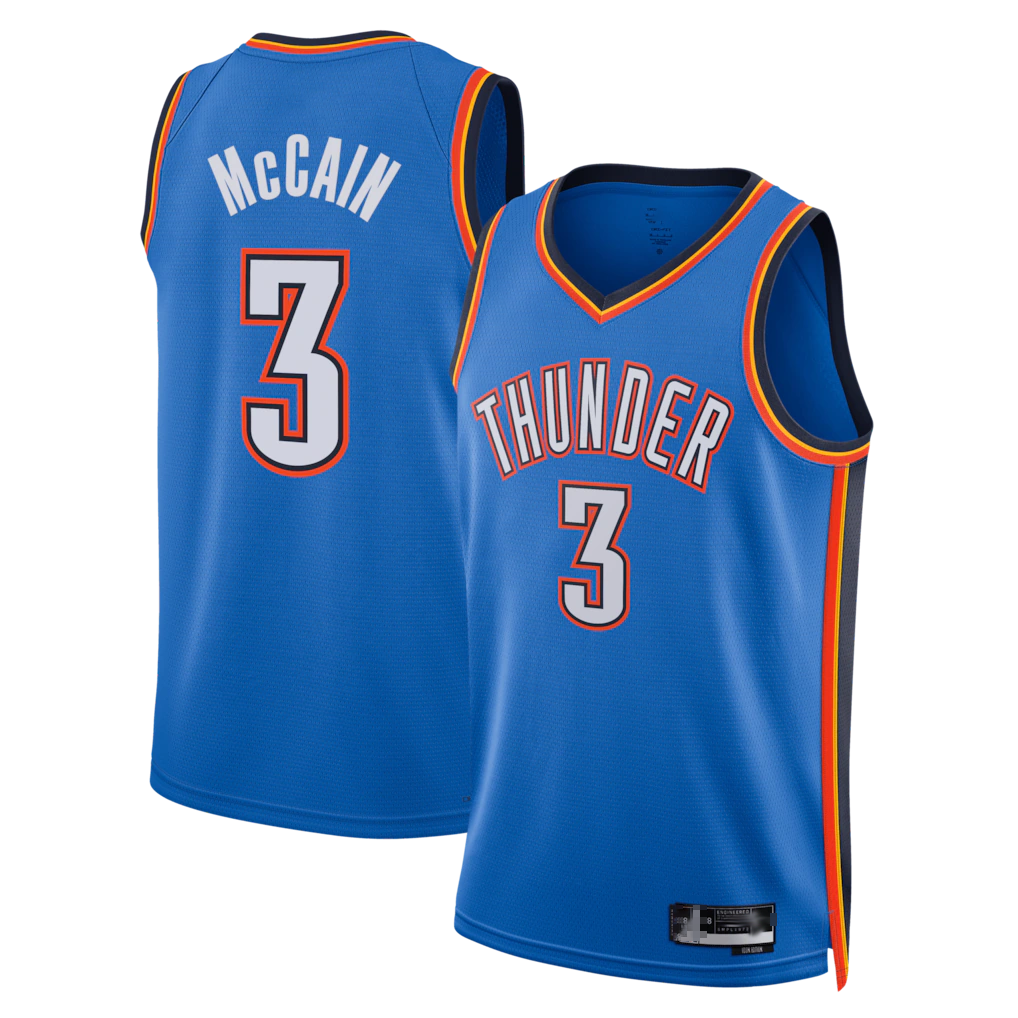 Rebec OC.Thunder #3 Jared McCain Blue Swingman Stitched Jerseys- Icon Edition
