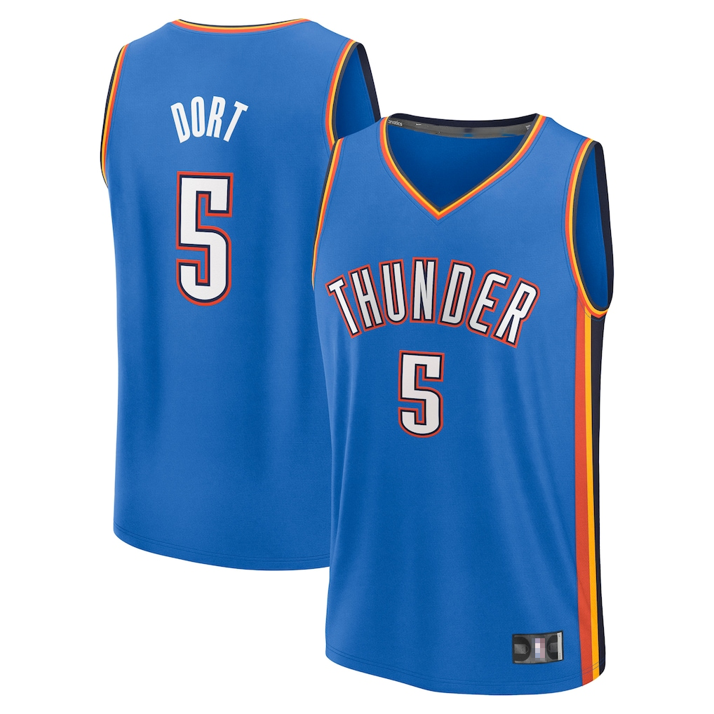 Rebec OC.Thunder #5 Luguentz Dort Blue Fast Break Replica Player Stitched Jerseys- Icon Edition
