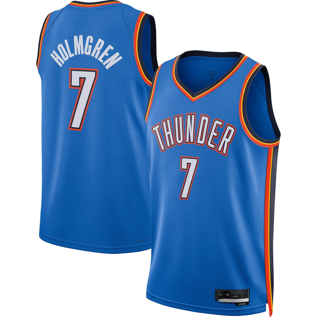 Rebec OC.Thunder #7 Chet Holmgren Blue 2022 Draft First Round Pick Player Swingman Stitched Jerseys - Icon Edition
