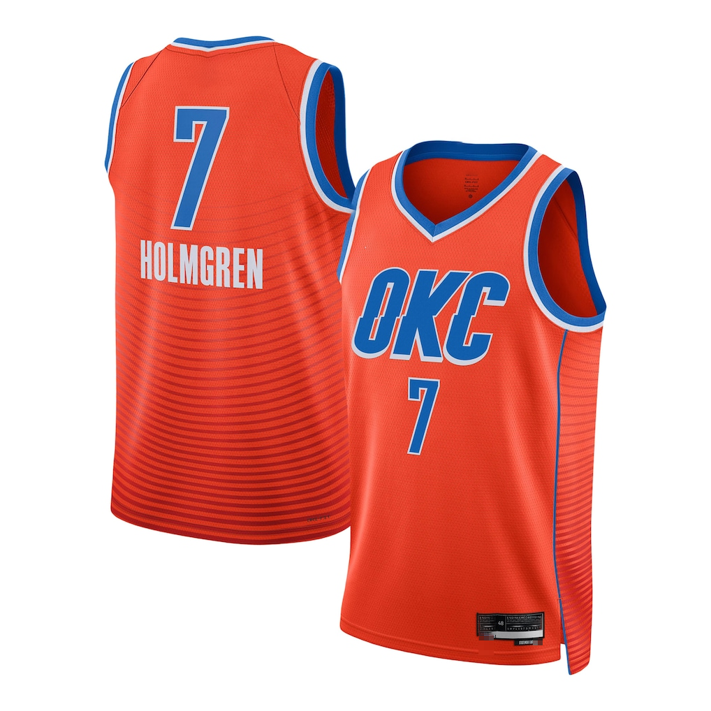 Rebec OC.Thunder #7 Chet Holmgren Orange Swingman Stitched Jerseys - Statement Edition