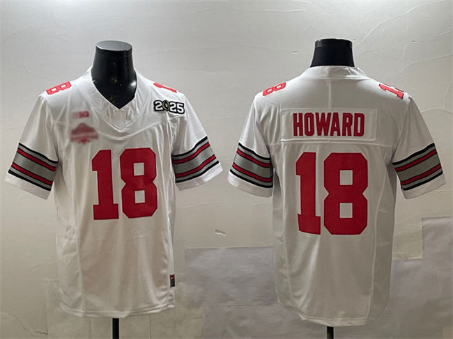 Rebec O.State Buckeyes #18 Will Howard White 2025 CFP Final With National Champions Patch F.U.S.E. Vapor Limited Stitched Football American College Jerseys
