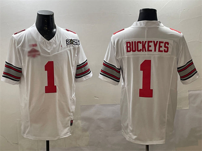 Rebec O.State Buckeyes #1 Buckeyes White 2025 CFP Final With National Champions Patch F.U.S.E. Vapor Limited Stitched Football American College Jerseys