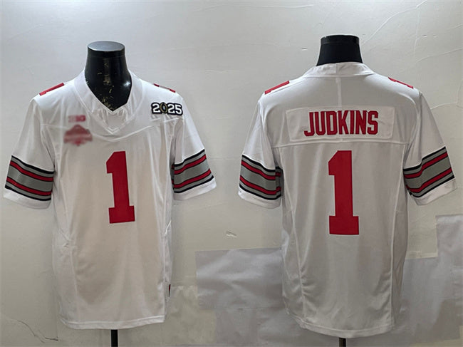 Rebec O.State Buckeyes #1 Quinshon Judkins White 2025 CFP Final With National Champions Patch F.U.S.E. Vapor Limited Stitched Football American College Jerseys