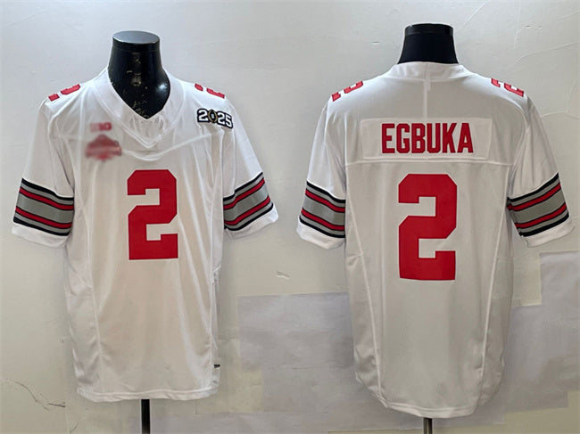 Rebec O.State Buckeyes #2 Emeka Egbuka White 2025 CFP Final With National Champions Patch F.U.S.E. Vapor Limited Stitched Football American College Jerseys