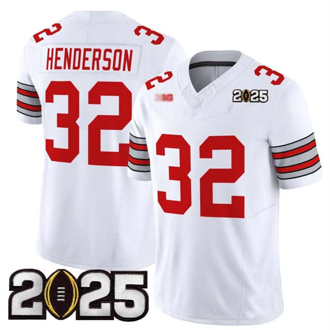 Rebec O.State Buckeyes #32 TreVeyon Henderson White 2025 CFP Final Patch F.U.S.E. Vapor Limited Stitched Football American College Jerseys