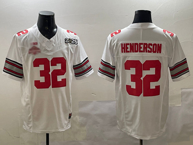Rebec O.State Buckeyes #32 TreVeyon Henderson White 2025 CFP Final With National Champions Patch F.U.S.E. Vapor Limited Stitched Football American College Jerseys