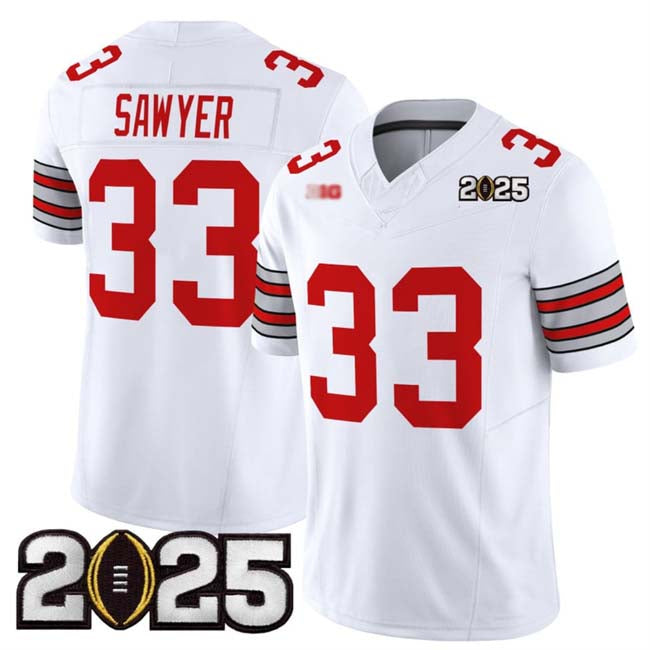 Rebec O.State Buckeyes #33 Jack Sawyer White 2025 CFP Final Patch F.U.S.E. Vapor Limited Stitched Football American College Jerseys