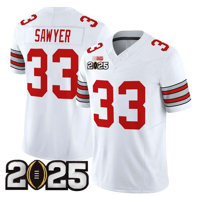 Rebec O.State Buckeyes #33 Jack Sawyer White 2025 CFP Final Patch F.U.S.E. Vapor Limited Stitched Football American College Jerseys
