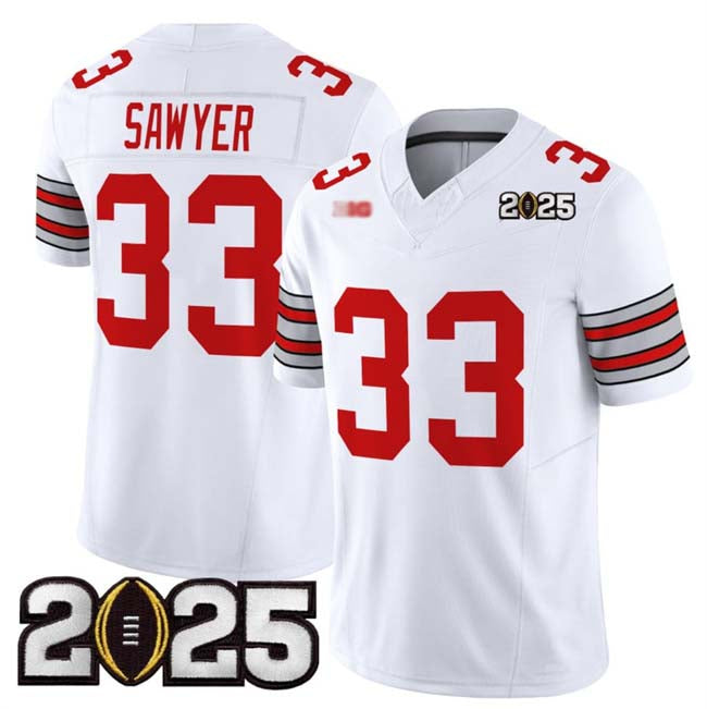 Rebec O.State Buckeyes #33 Jack Sawyer White Gold 2025 CFP Final Patch F.U.S.E. Vapor Limited Stitched Football American College Jerseys