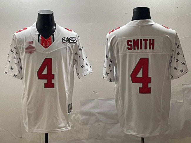 Rebec O.State Buckeyes #4 Jeremiah Smith White 2025 CFP Final With National Champions Patch F.U.S.E. Vapor Limited Stitched Football American College Jerseys