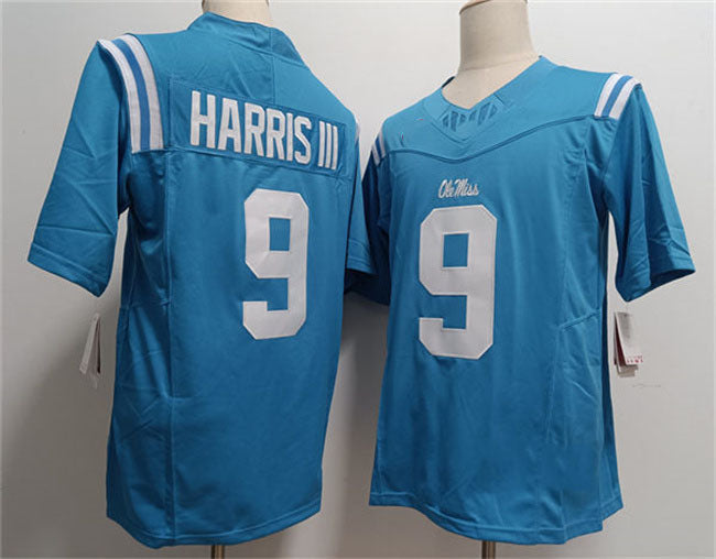 Rebec O.Miss Rebels #9 Tres Harris III Powder Blue F.U.S.E. Stitched Football American College Jerseys