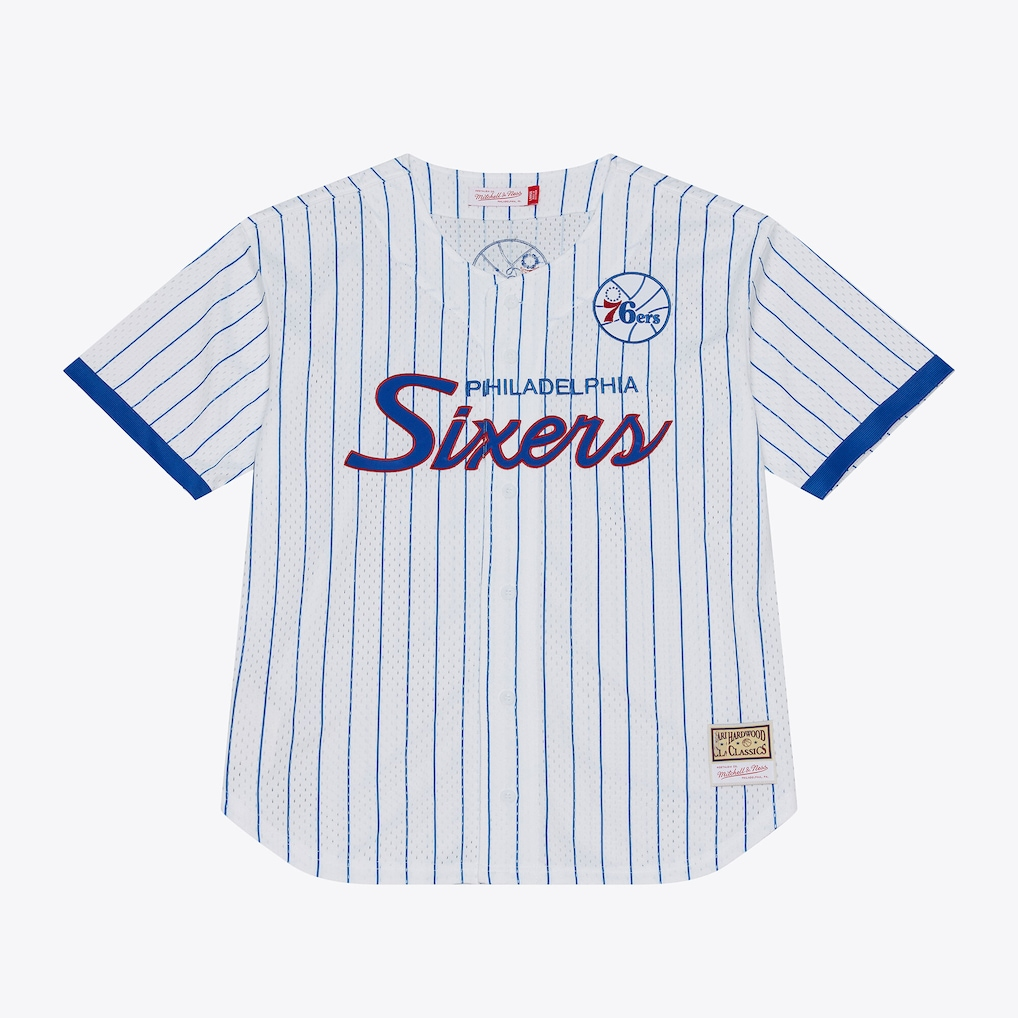 Rebec P.76ers Mitchell & Ness White Head Coach Pinstripe Mesh Full-Button Baseball Jerseys