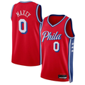 Rebec P.76ers #0 Tyrese Maxey  Red Swingman Jerseys - Statement Edition