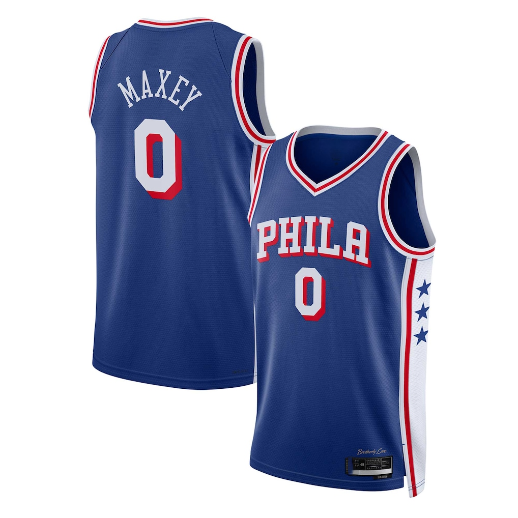 Rebec P.76ers #0 Tyrese Maxey Royal Swingman Jerseys - Icon Edition