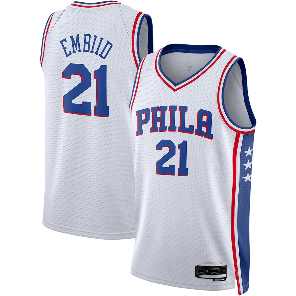 Rebec P.76ers #21 Joel Embiid White Swingman Jerseys - Association Edition