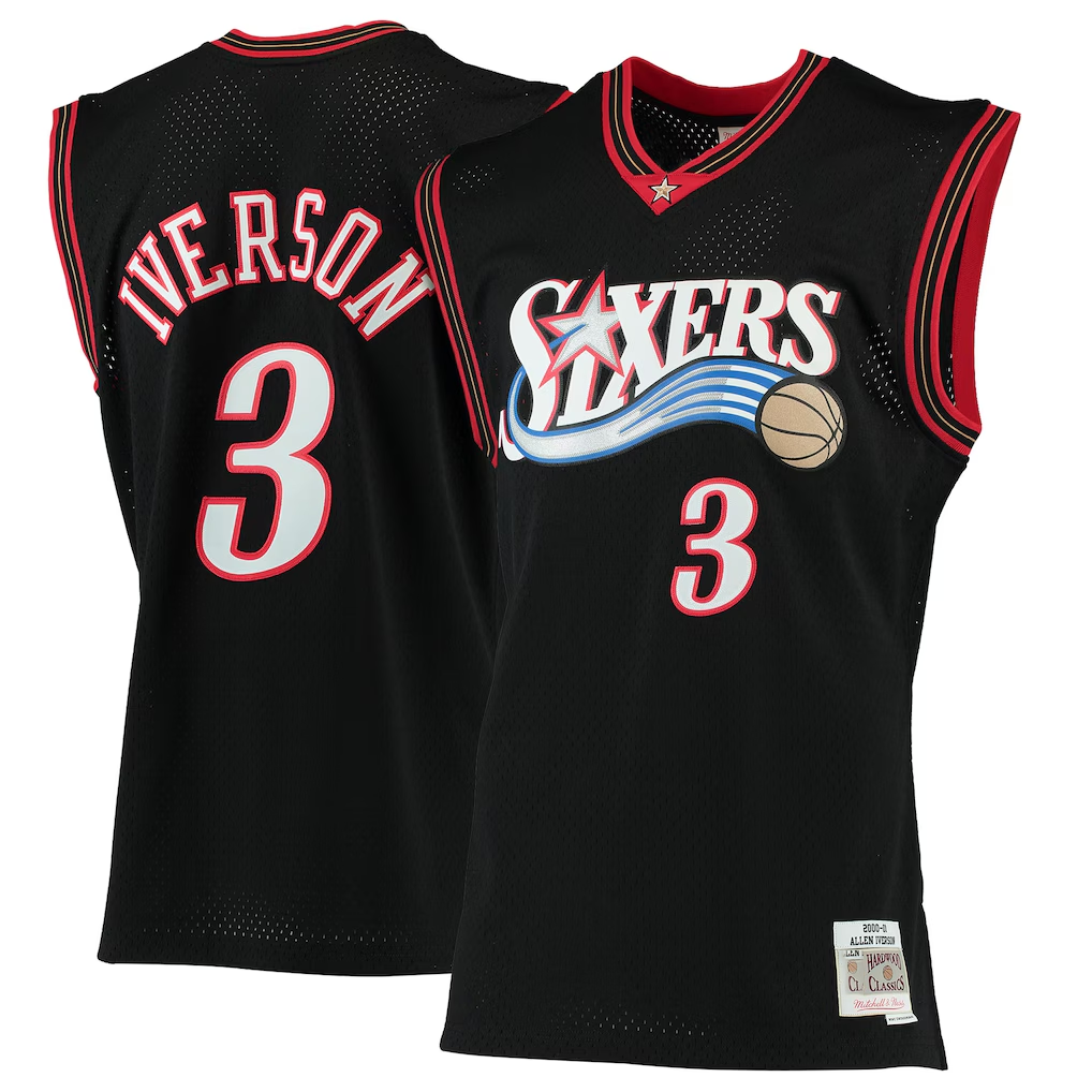 Rebec P.76ers #3 Allen Iverson Mitchell & Ness Black 200001 Hardwood Classics Swingman Jerseys