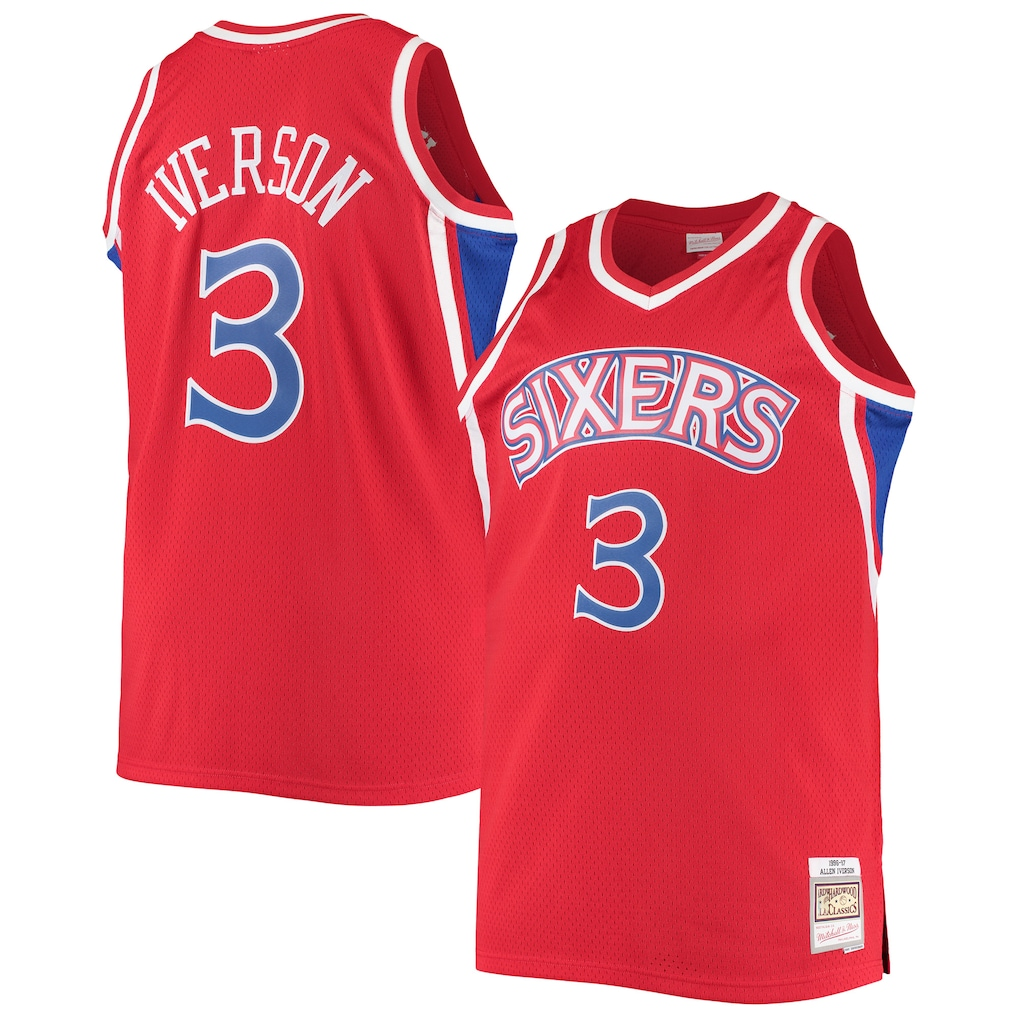 Rebec P.76ers #3 Allen Iverson Mitchell & Ness Red 199697 Big & Tall Hardwood Classics Swingman Jerseys
