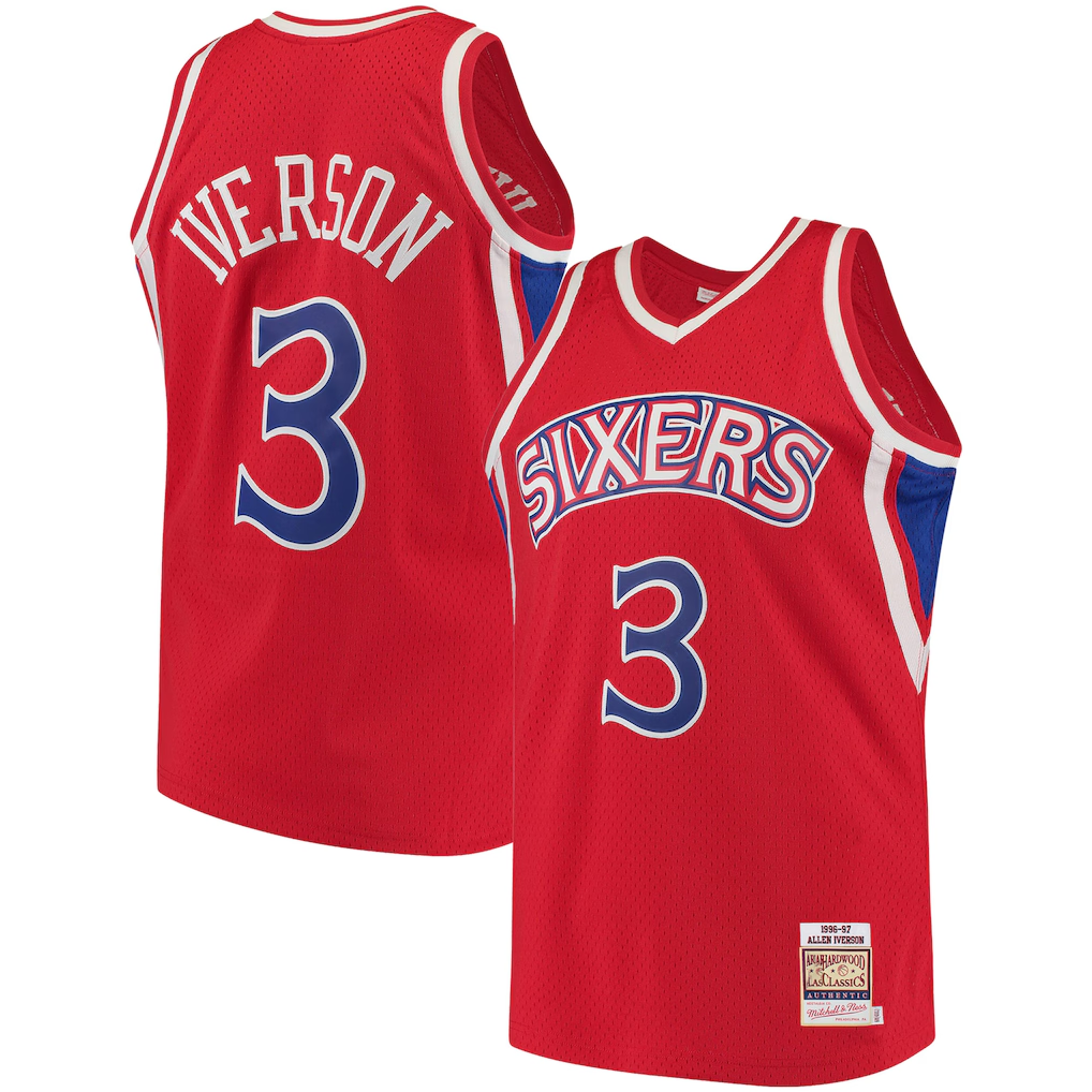 Rebec P.76ers #3 Allen Iverson Mitchell & Ness Red 199697 Hardwood Classics Authentic Jerseys