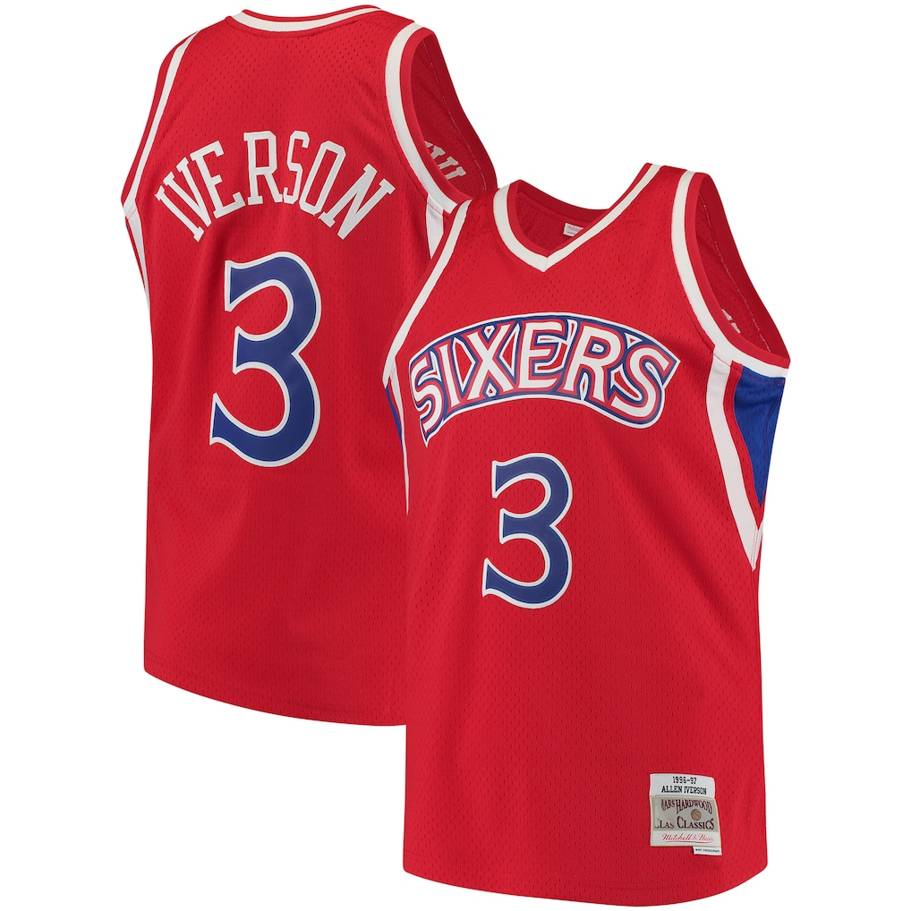 Rebec P.76ers #3 Allen Iverson Mitchell & Ness Red 199697 Hardwood Classics Swingman Jerseys