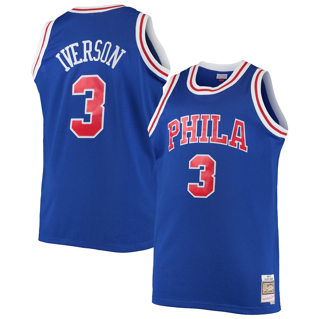 Rebec P.76ers #3 Allen Iverson Mitchell & Ness Royal 199697 Big & Tall Hardwood Classics Swingman Jerseys