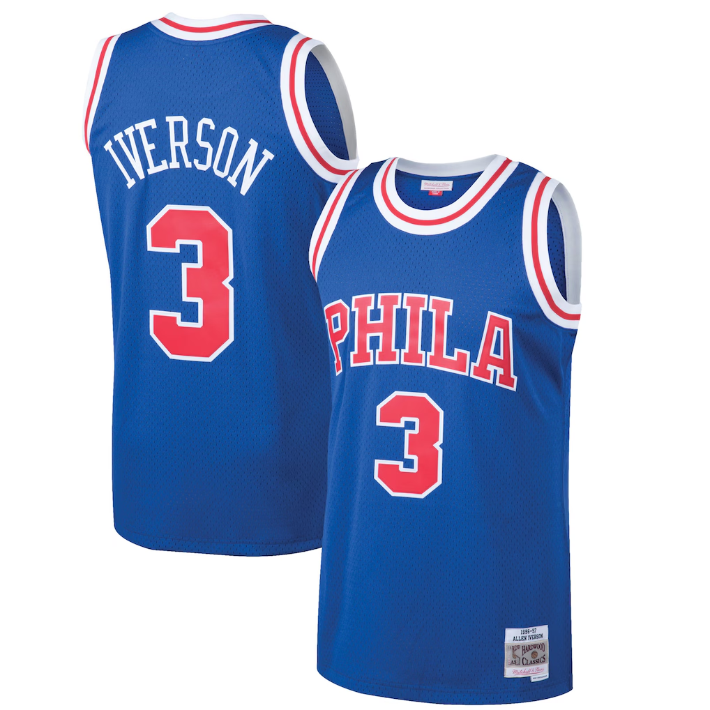 Rebec P.76ers #3 Allen Iverson Mitchell & Ness Royal 199697 Hardwood Classics Swingman Jerseys